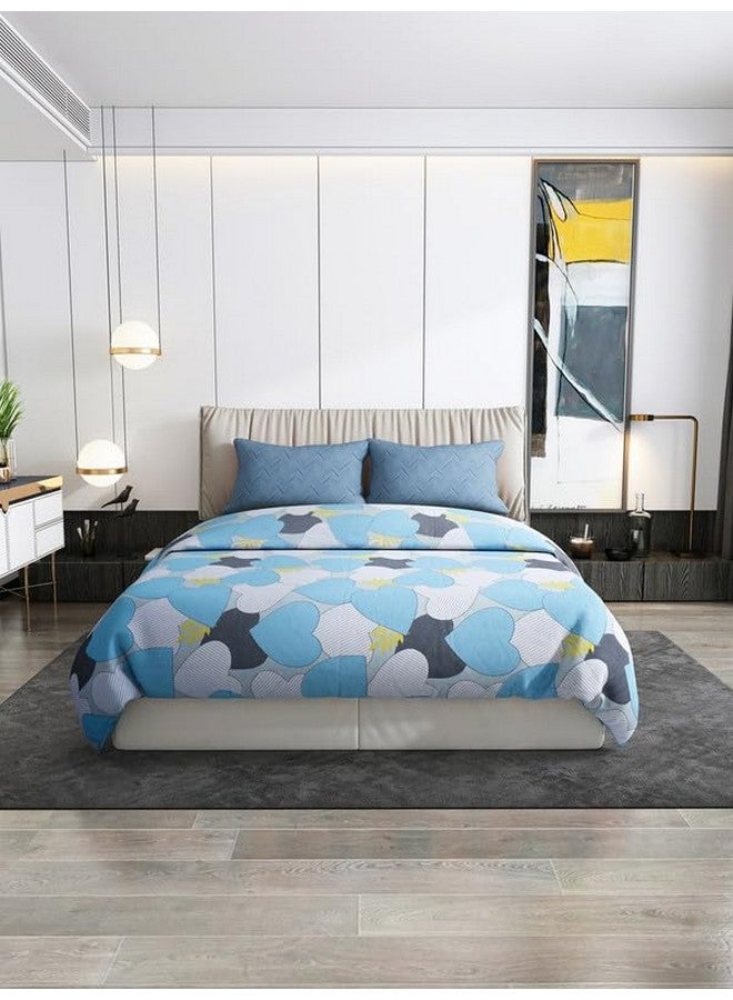 Nendle Hearts Pattern 400Tc Premium Cotton Super King Size Bedsheets 108X108 Inches with Contrast Pillow Covers for Luxurious Softness and Anti Fade Prints (Floral Texture, Pack of 3) Multi Color - Image 1