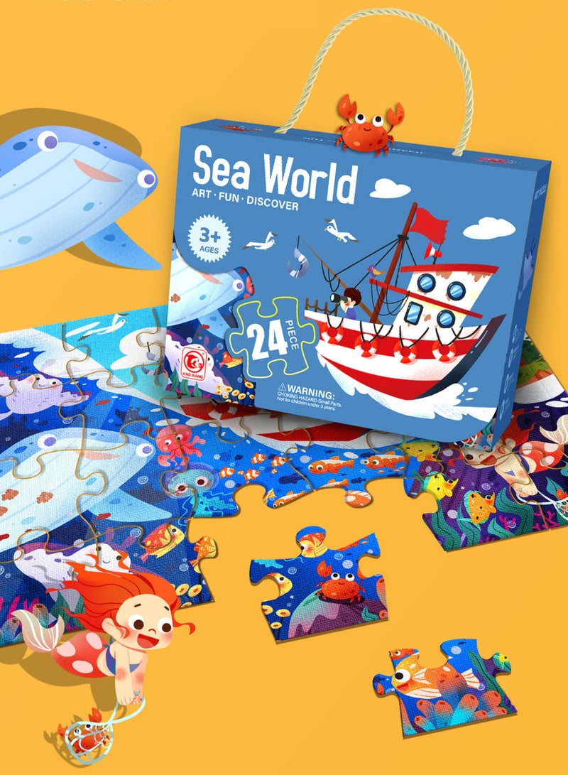 Sea World مجموعة ألعاب تطوير التعليم ألغاز سي وورلد مكونة من 24 قطعة، 440*310 ملم - Image 1