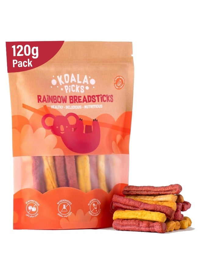 Koala Picks Rainbow Veggie Breadsticks - 120g - Crunchy & Healthy Snack for Kids - Free from Refined Sugar, Preservatives, Artificial Flavors & Trans fat - Wholesome Kid's Treat - Image 1