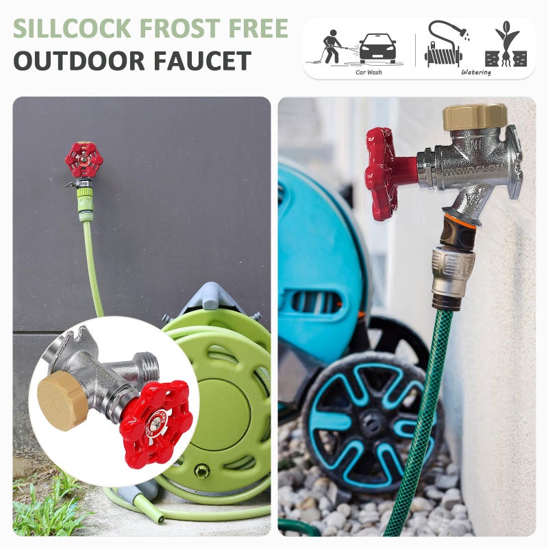 Young dance 12inch Anti-Siphon Frost Free Sillcock, No Lead Brass Frost Proof Outdoor Faucet Bib with Backflow Preventer, 1/2" Push-to-Fit Connector X 3/4 Inch Hose Bibb Frost Free Spigot - Image 4