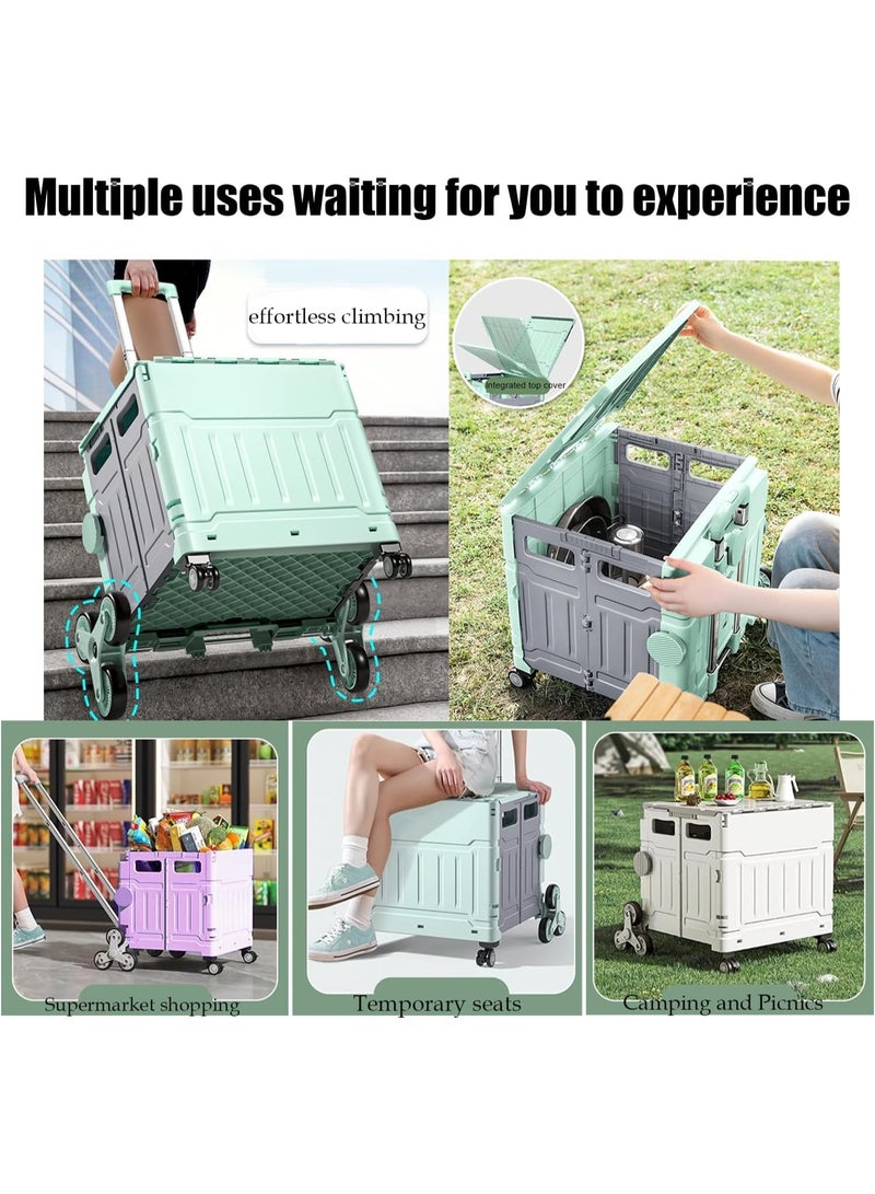 XVersion Shopping Trolley Foldable Utility Cart Foldable 8-Wheel Stair Climbing Trolley – Folding Grocery Cart & Grocery Carts, Shopping Trolley with Lid, Portable Heavy Duty Supermarket Trolley Cart, 75L Foldable Shopping Cart for Home, Office & Camping - Image 4