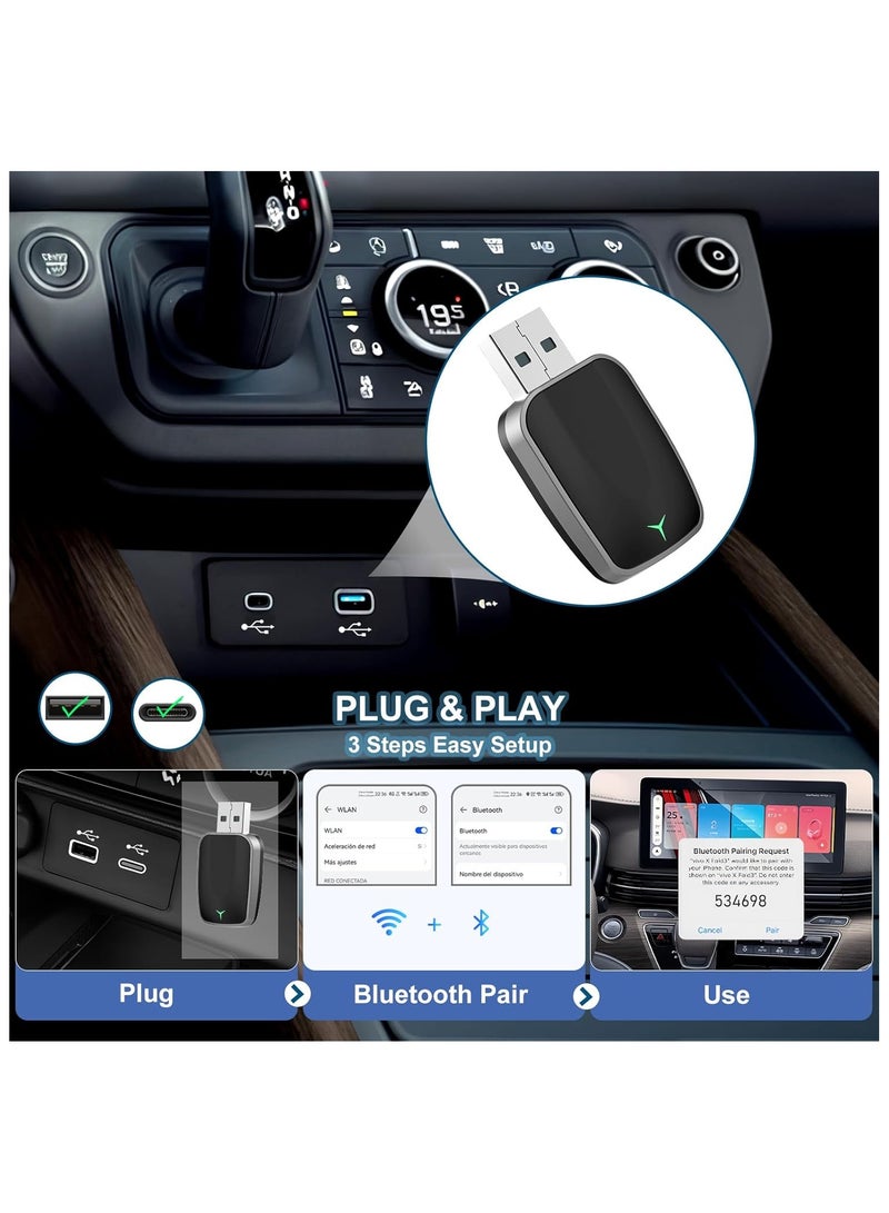 Wireless CarPlay Adapter for iPhone – Plug & Play CarPlay Dongle – Converts Wired CarPlay to Wireless – Fast Auto-Connect, Low Latency, USB-A & USB-C Compatible – English Manual Included  - Image 3