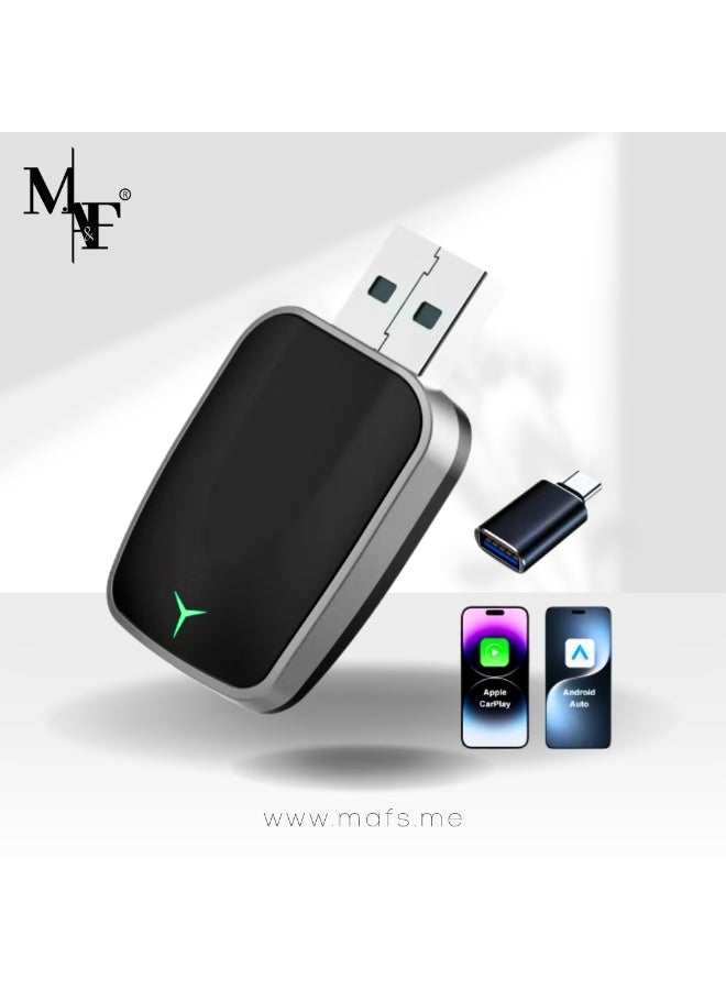 م.ا & ف'س محول CarPlay لاسلكي لجهاز iPhone - دونجل CarPlay سهل التوصيل والتشغيل - يحول CarPlay السلكي إلى لاسلكي - اتصال تلقائي سريع، زمن انتقال منخفض، متوافق مع USB-A وUSB-C - دليل باللغة الإنجليزية متضمن - Image 1
