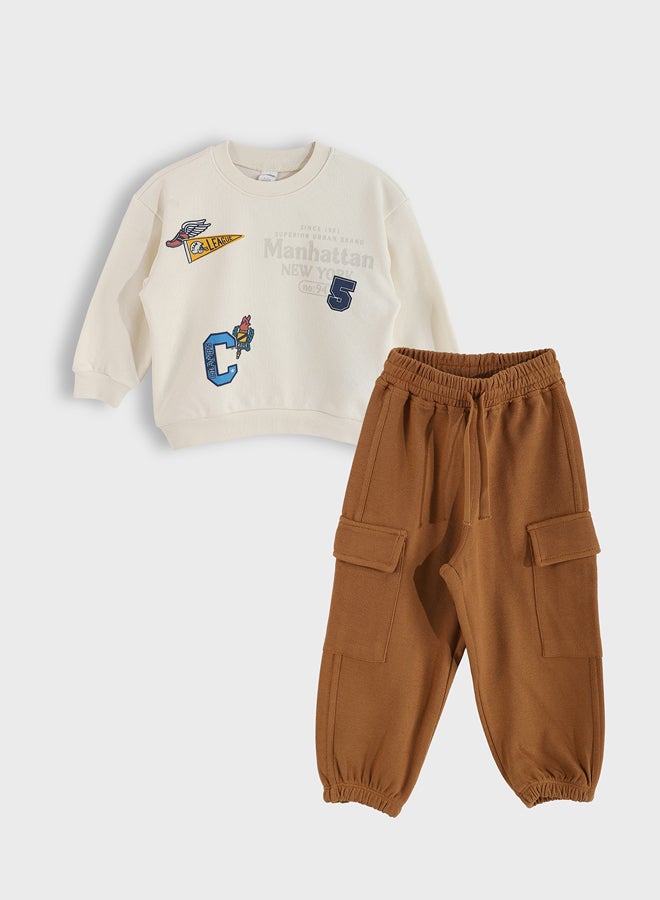 LC WAIKIKI Baby Boys Printed Boys Crewneck Sweatshirt and Sweatpants 2 Pack - Image 1