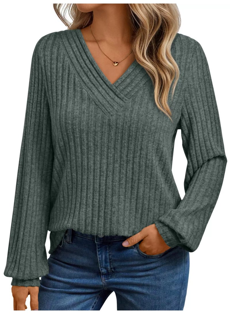 general Women Long Sleeve Shirts Fall V Neck Work Tops 2026 Fashion Tunic Sweaters Dressy Casual Winter Blouse Trendy Outfits - Image 1