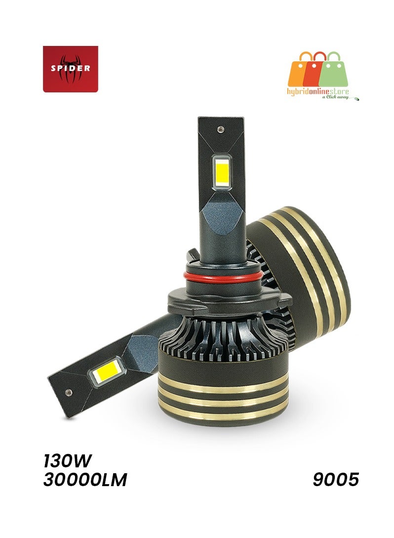 Spider M8 Pro LED Headlight Bulbs 130W 30000LM 6500K – High Brightness Car LED Headlights, IP65 Waterproof, Long Life >30,000 Hrs, Plug & Play Conversion Kit – 9005 - Image 2
