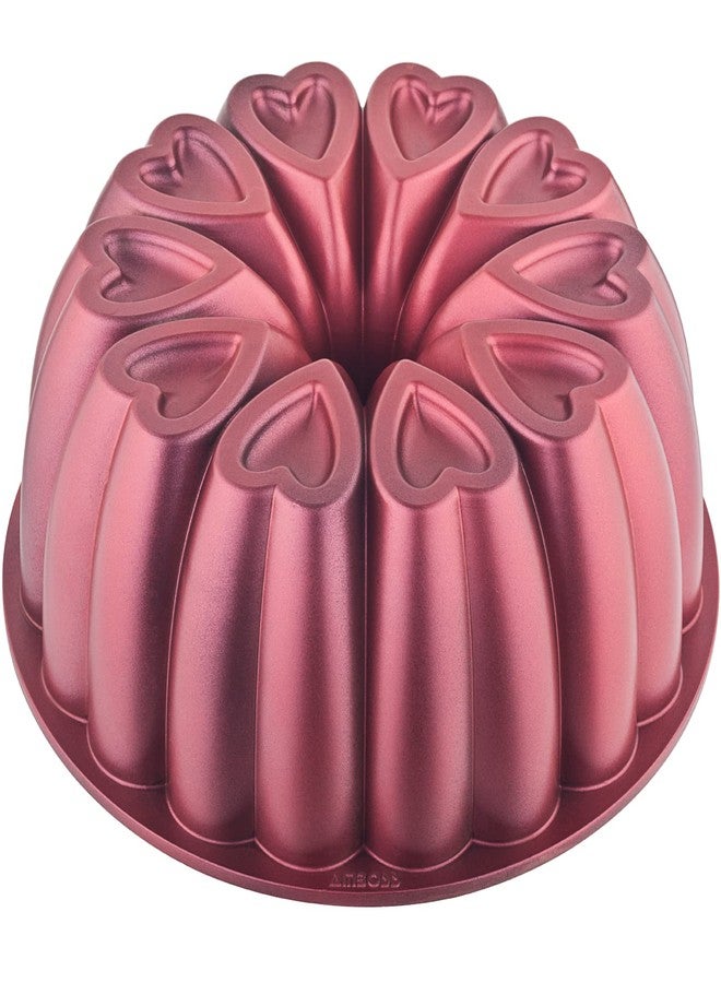 MIENCA Heart Shape Cast Aluminum Molded Cake Pan, Titanium Coating, Non-Stick, 12 Cups, Heavy Duty, 10 Inch Pound Cake Pan, Gifts for Mom, Fluted Tube Pan, Easy to Clean (Red) - Image 1