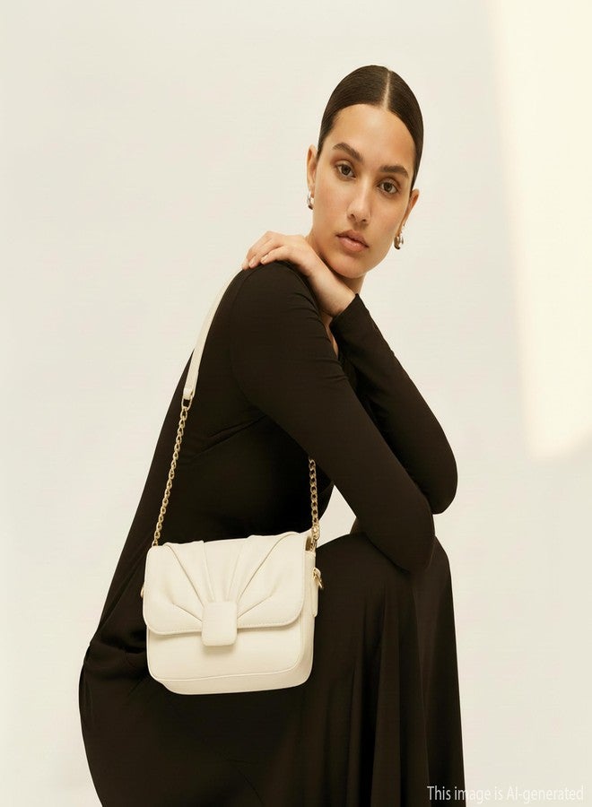 Fastrack CuddleKnot Sling | White Faux-Leather Women’s Handbag | Crossbody Sling with Chain Strap, Quilted Design & Dual Closure | Casual & Party Carry Bag - Image 3