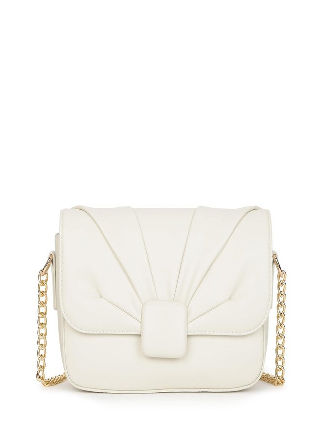 Fastrack CuddleKnot Sling | White Faux-Leather Women’s Handbag | Crossbody Sling with Chain Strap, Quilted Design & Dual Closure | Casual & Party Carry Bag - Image 1