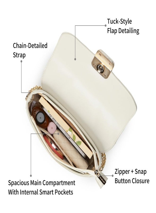 Fastrack CuddleKnot Sling | White Faux-Leather Women’s Handbag | Crossbody Sling with Chain Strap, Quilted Design & Dual Closure | Casual & Party Carry Bag - Image 4