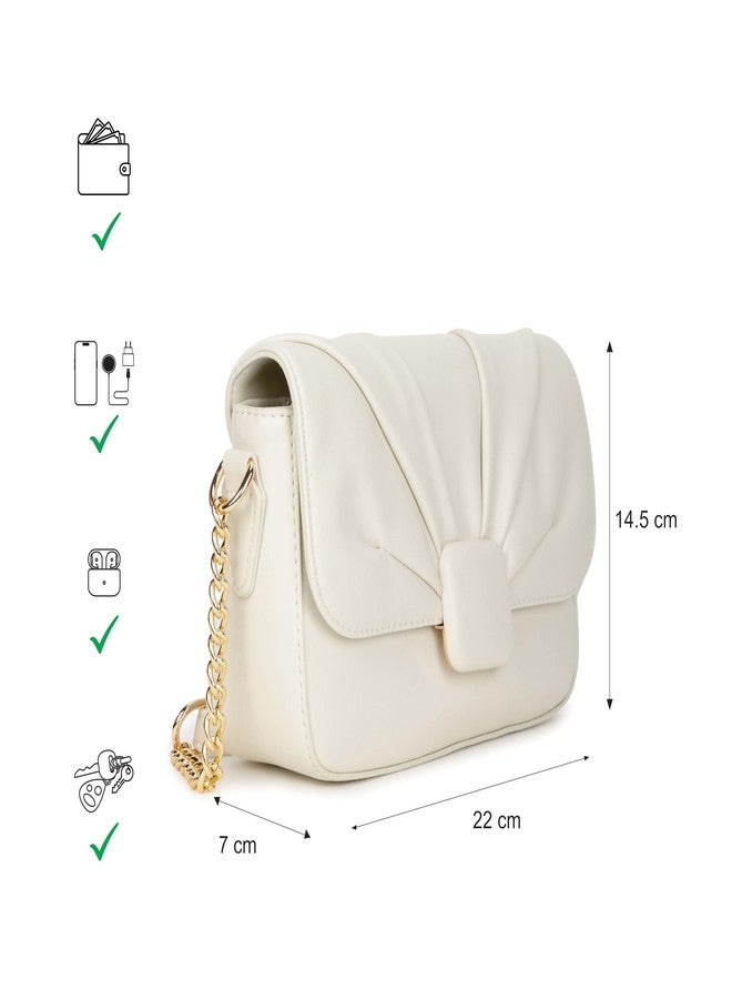 Fastrack CuddleKnot Sling | White Faux-Leather Women’s Handbag | Crossbody Sling with Chain Strap, Quilted Design & Dual Closure | Casual & Party Carry Bag - Image 5
