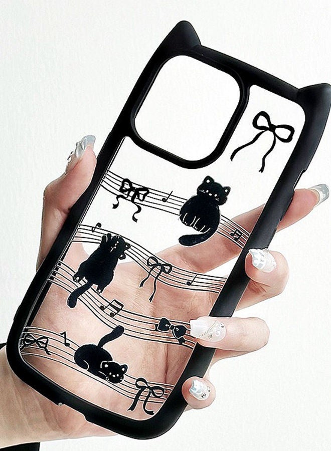 for iPhone 16 Pro Case，Cute 3D Cat's Ears，Raised Camera Lens Protector，Thickened Edge Protection，Lovely Silicone Soft Protective Shockproof Phone Cover，Music Cat - Image 2