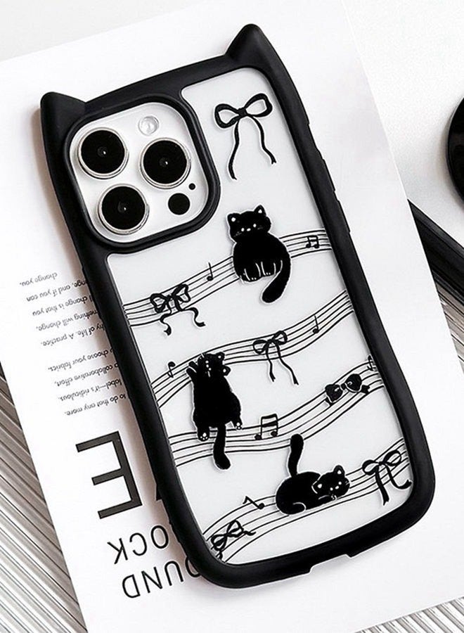 for iPhone 16 Pro Case，Cute 3D Cat's Ears，Raised Camera Lens Protector，Thickened Edge Protection，Lovely Silicone Soft Protective Shockproof Phone Cover，Music Cat - Image 1