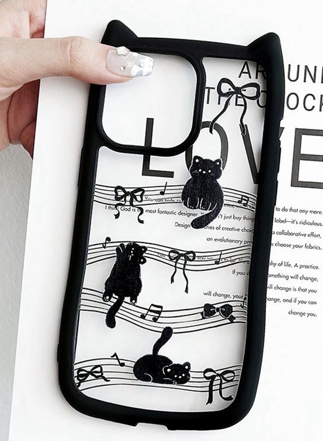 for iPhone 16 Pro Case，Cute 3D Cat's Ears，Raised Camera Lens Protector，Thickened Edge Protection，Lovely Silicone Soft Protective Shockproof Phone Cover，Music Cat - Image 3