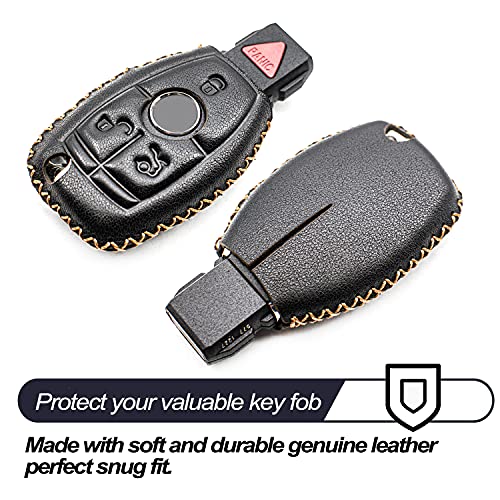MECHCOS Compatible with Mercedes Benz C E S M CLS CLK G GL Class Smart 3 or 4 Buttons Leather Keyless Entry Remote Control Key Fob Cover Case Protector Accessories, Black - Image 3