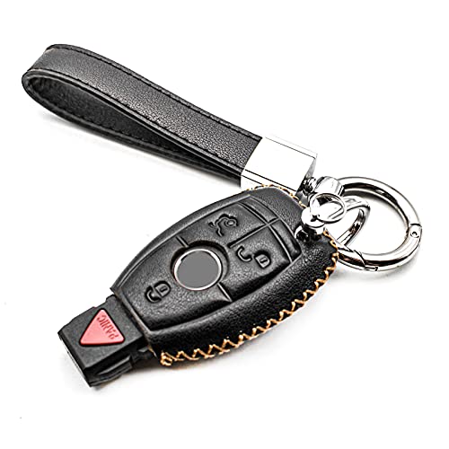 MECHCOS Compatible with Mercedes Benz C E S M CLS CLK G GL Class Smart 3 or 4 Buttons Leather Keyless Entry Remote Control Key Fob Cover Case Protector Accessories, Black - Image 1