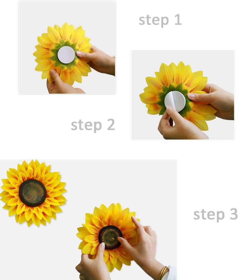 Ulfanit 3D Sunflower Wall Decals  4pcs in 8inch  10inch Lifelike Removable Art DIY Sunflower Decor for Kindergarten Birthday Party Home Girls Room - Image 3