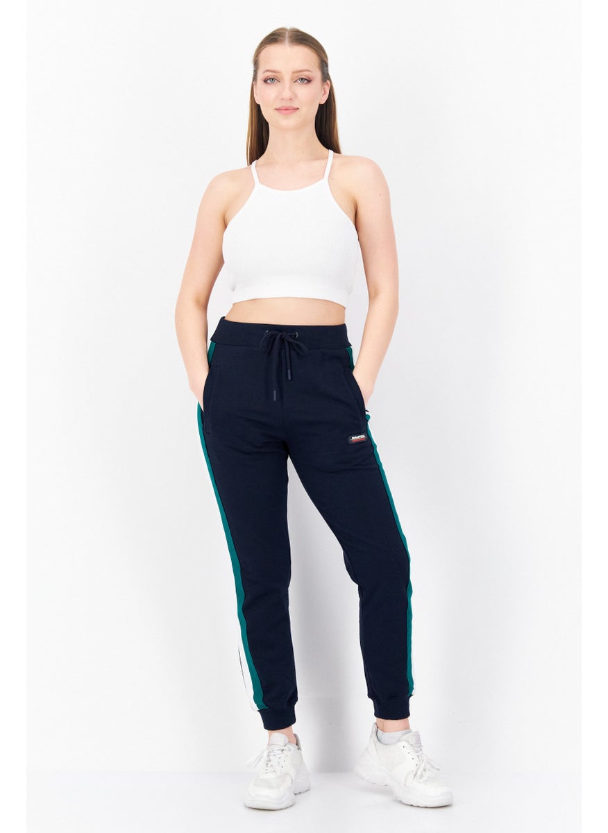 NAUTICA - Women Drawstring Brand Logo Jogger Pants, Navy Combo - Image 1
