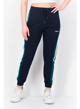 Women Drawstring Brand Logo Jogger Pants, Navy Combo