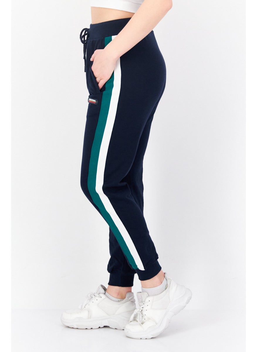 NAUTICA - Women Drawstring Brand Logo Jogger Pants, Navy Combo - Image 1