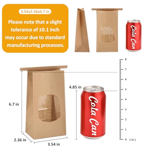 Eupako 3.54x2.36x6.7 Bakery Bags with Window 50 PCS Brown Tin Tie Tab Lock Bags Kraft Paper Bags for Cookies, Coffee, Included 50 PCS Handmade Stickers - Image 2
