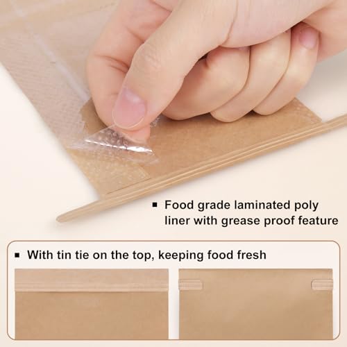 Eupako 3.54x2.36x6.7 Bakery Bags with Window 50 PCS Brown Tin Tie Tab Lock Bags Kraft Paper Bags for Cookies, Coffee, Included 50 PCS Handmade Stickers - Image 3