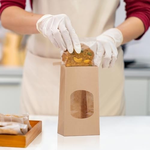 Eupako 3.54x2.36x6.7 Bakery Bags with Window 50 PCS Brown Tin Tie Tab Lock Bags Kraft Paper Bags for Cookies, Coffee, Included 50 PCS Handmade Stickers - Image 4