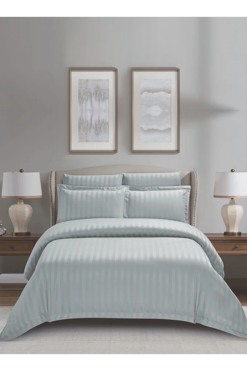 دوناتيلا Striped Duvet Cover Set King Size 220x240 cm - 6-Pcs Bed Set, Microfiber Fabric - 1 Duvet Cover, 1 Fitted Sheet, 2 Pillow Sham, 2 Pillowcase (Filler Not Included)
