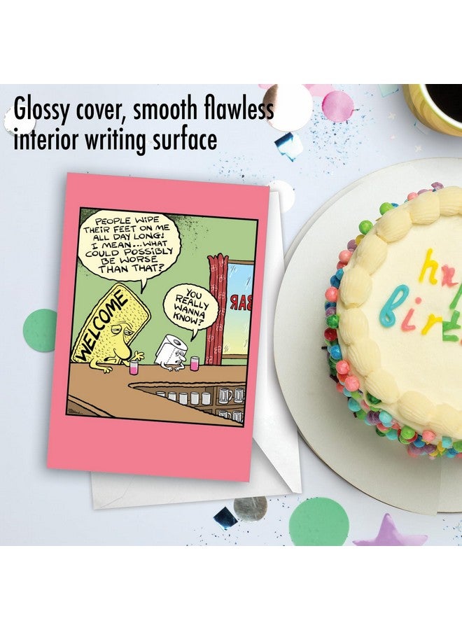 NobleWorks Funny Cartoon Birthday Greeting Card for Men and Women with 5 x 7 Inch Envelope (1 Card) Bday Welcome Mat C9283BDG - Image 5