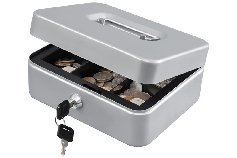 KYODOLED Medium Cash Box with Money Tray,Small Safe Lock Box with Key,Cash Drawer,7.87"x 6.30"x 3.54" Lightgrey Medium - Image 1