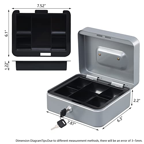 KYODOLED Medium Cash Box with Money Tray,Small Safe Lock Box with Key,Cash Drawer,7.87"x 6.30"x 3.54" Lightgrey Medium - Image 5