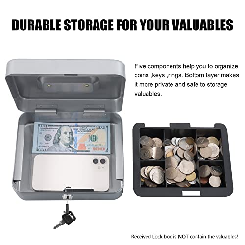 KYODOLED Medium Cash Box with Money Tray,Small Safe Lock Box with Key,Cash Drawer,7.87"x 6.30"x 3.54" Lightgrey Medium - Image 4