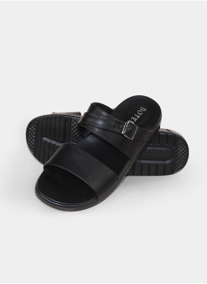 BOTELI High Quality Men's Leather Outdoor Beach Sandals Thick Sole Summer 40-45 Big Size Slippers  - Image 1