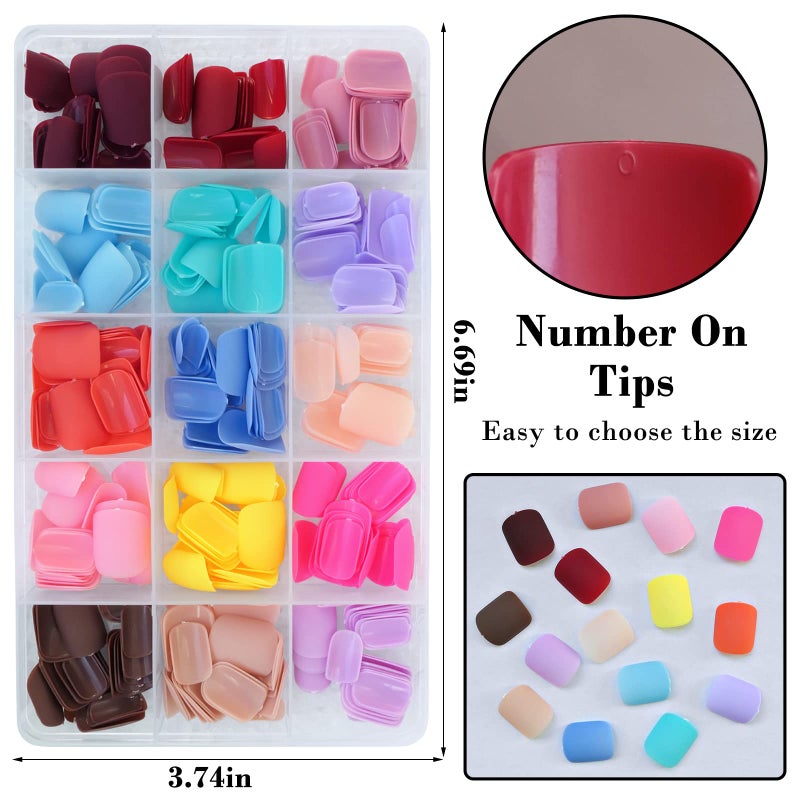 LuckForever 360pc Kids Press on Nails Matte Short Square Fake Acrylic Nails Tips Full Cover French Colored Artificial Fingernails Manicure Decor for Kids Girls Women Nail Design - Image 2