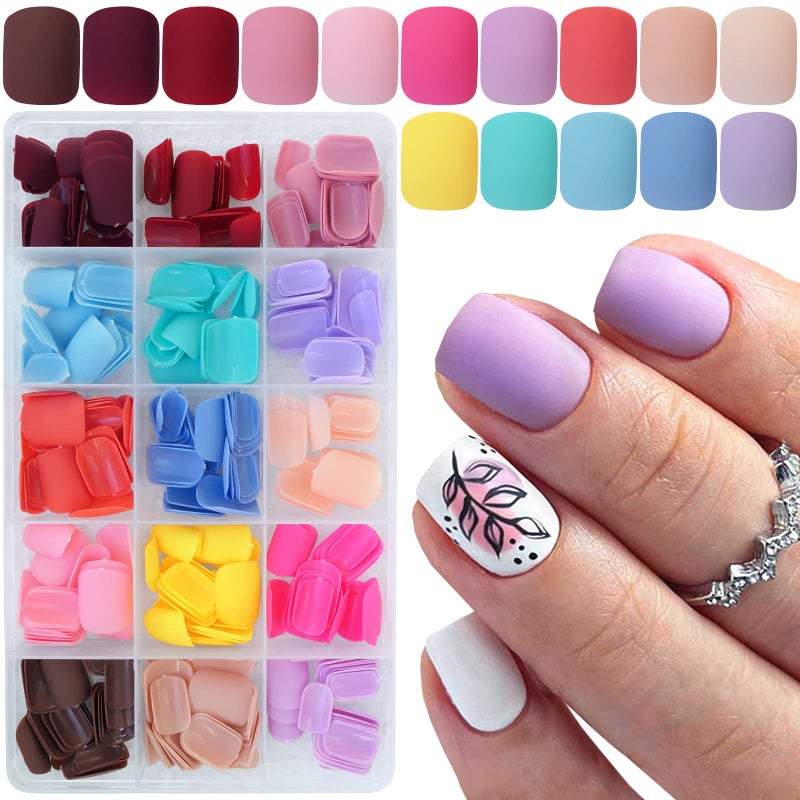 LuckForever 360pc Kids Press on Nails Matte Short Square Fake Acrylic Nails Tips Full Cover French Colored Artificial Fingernails Manicure Decor for Kids Girls Women Nail Design - Image 1