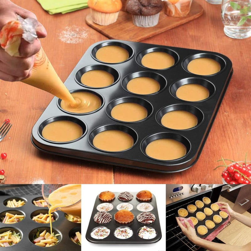 dose not apply Muffin Pan, 12 Cupcake Pan, 2 Sets of Nonstick Brownie Bakeware Muffin Tin, Cupcake Tray, Baking Pan for Kitchen Oven, Black - Image 4