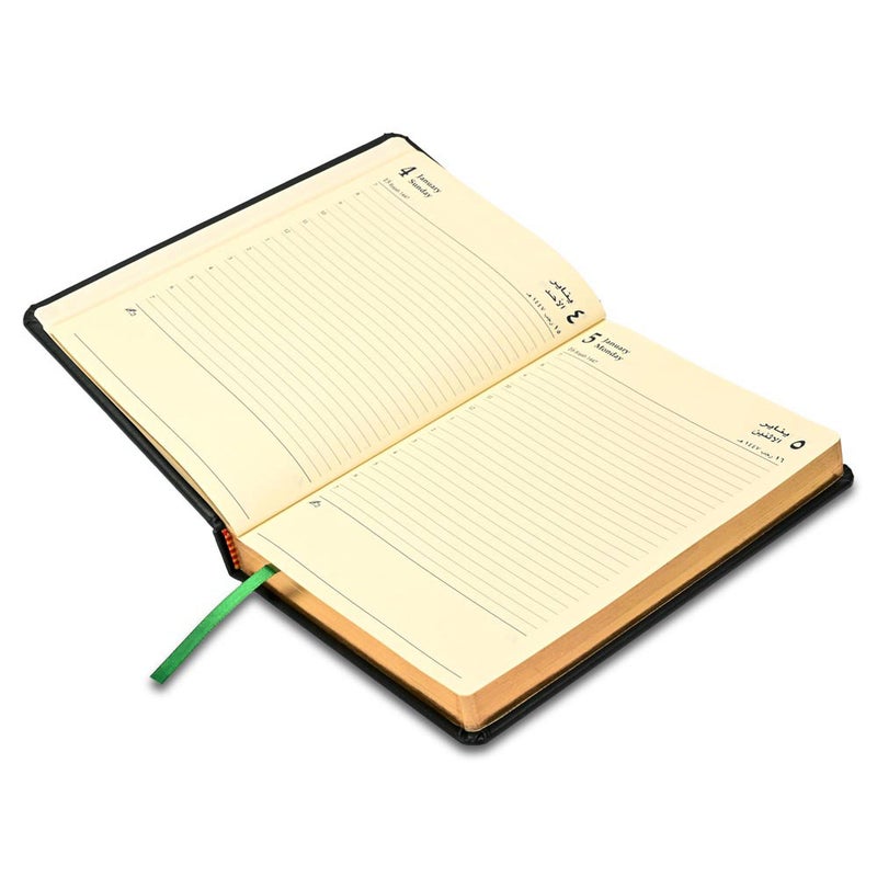 FIS 2026 Golden A5 Diary, 148x210mm, 1 Side Padded Italian PU Cover Materials, Round Corners, Gold Gilded Edges, Arabic/English, 70gsm Italian Ivory Paper, Green Cover - FSDI19AEG26GR - Image 3