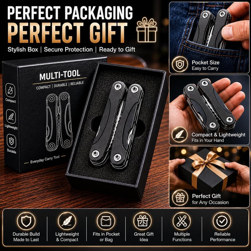 12 in 1 Folding Multifunctional Tool – Multi-Tool Pliers with Screwdrivers, Opener & Built-in Gauge – Maintenance and Repair Tool for Camping, Travel, and Daily Use (Black, Large) - Image 3