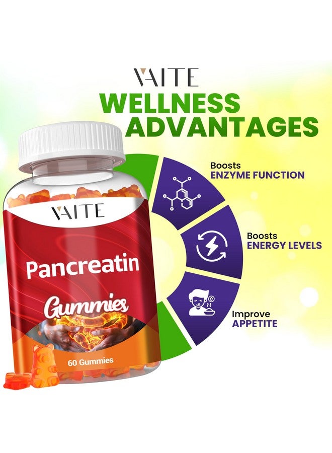 VAITE Pancreatin Enzyme Gummies 1000mg - Enzyme Blend for Protein & Carbohydrate Digestion - Digestive Support for Adults with Protease, Amylase & Lipase - Vegan Formula - Non-GMO, Gluten-Free - 60 Gummies - Image 2