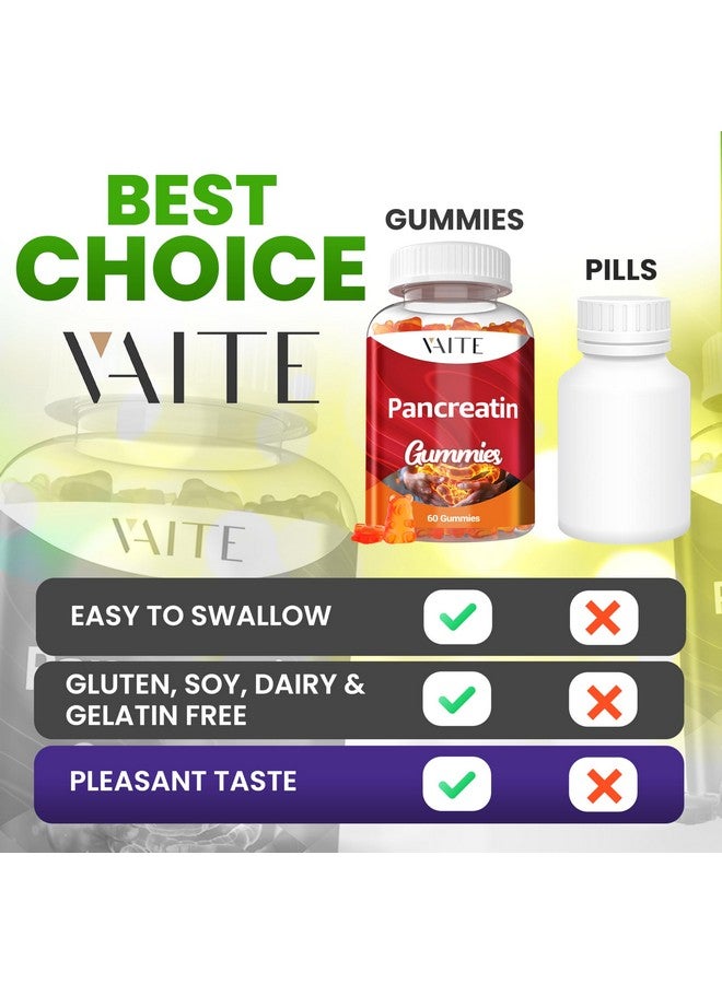 VAITE Pancreatin Enzyme Gummies 1000mg - Enzyme Blend for Protein & Carbohydrate Digestion - Digestive Support for Adults with Protease, Amylase & Lipase - Vegan Formula - Non-GMO, Gluten-Free - 60 Gummies - Image 5