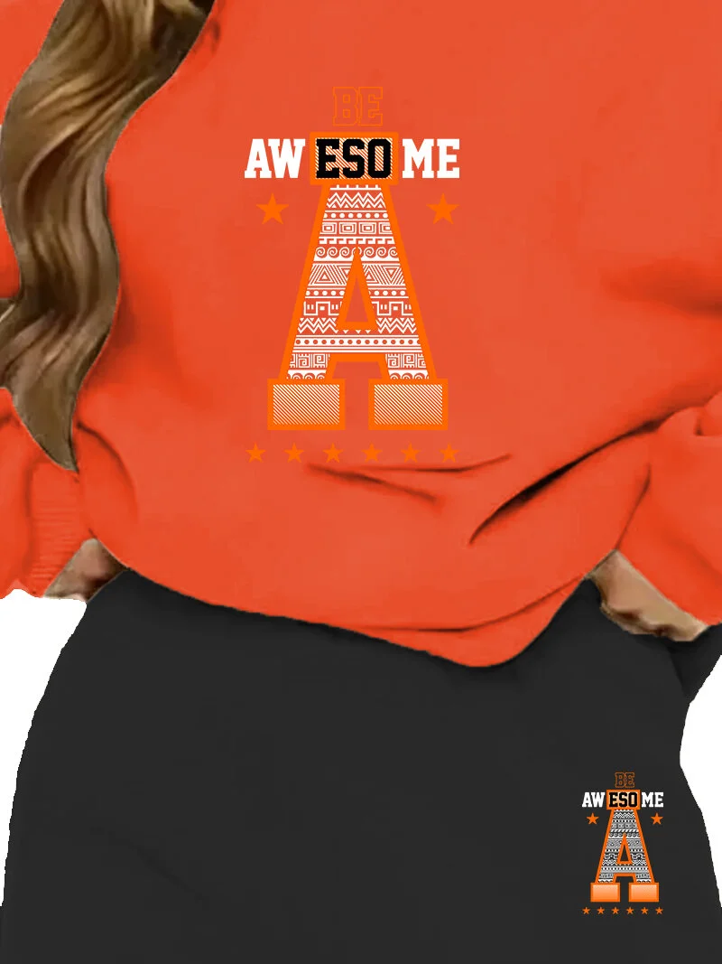 DogFish Tracksuit Set Oversize Avesome Printed Tracksuit Set,lover,couple Combination Orange