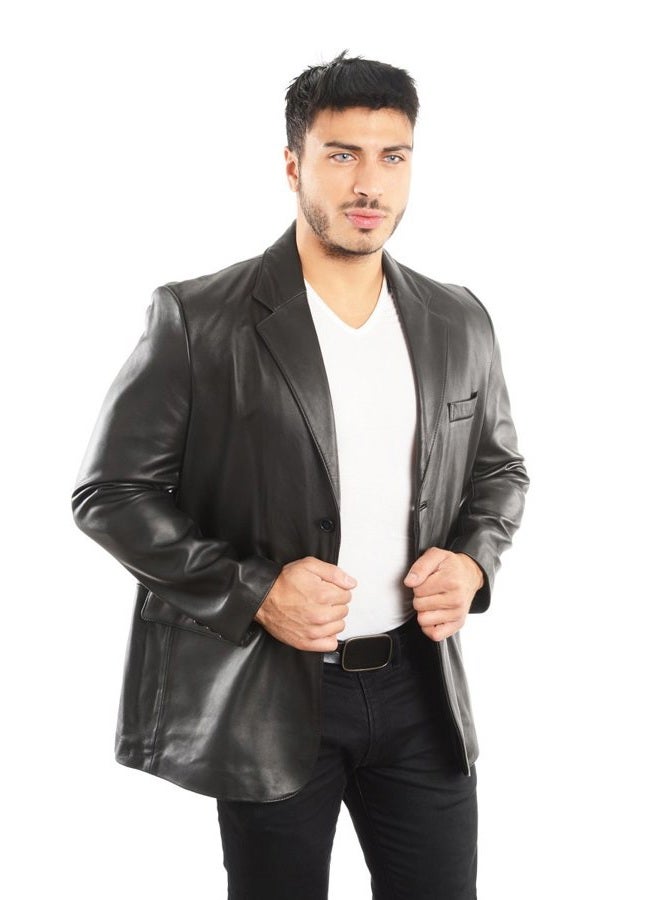 REED Leather Blazer Jacket (Imported) (Large) Black, Black, L - Image 1