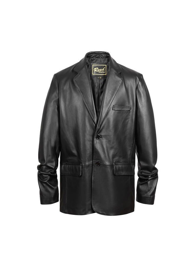 REED Leather Blazer Jacket (Imported) (Large) Black, Black, L - Image 5