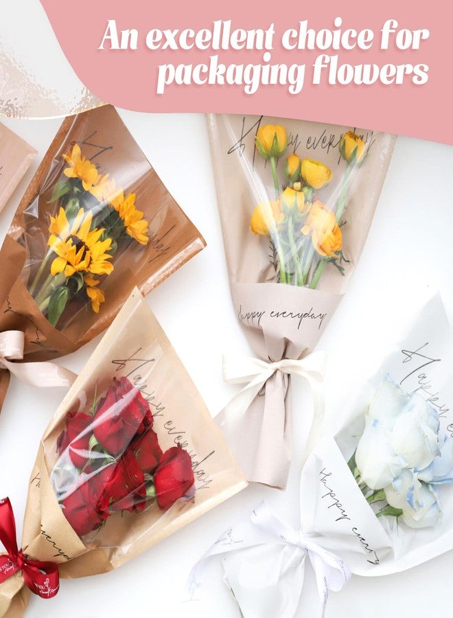 Harloon 100 Pcs Flower Wrapping Bags 11 x 5.1 x 17.3in Kraft Paper Flower Sleeves for Bouquet Clear Flower Wrapping Paper Multiple Flower Packaging Bag for Mother's Day Anniversary Wedding (White) - Image 4