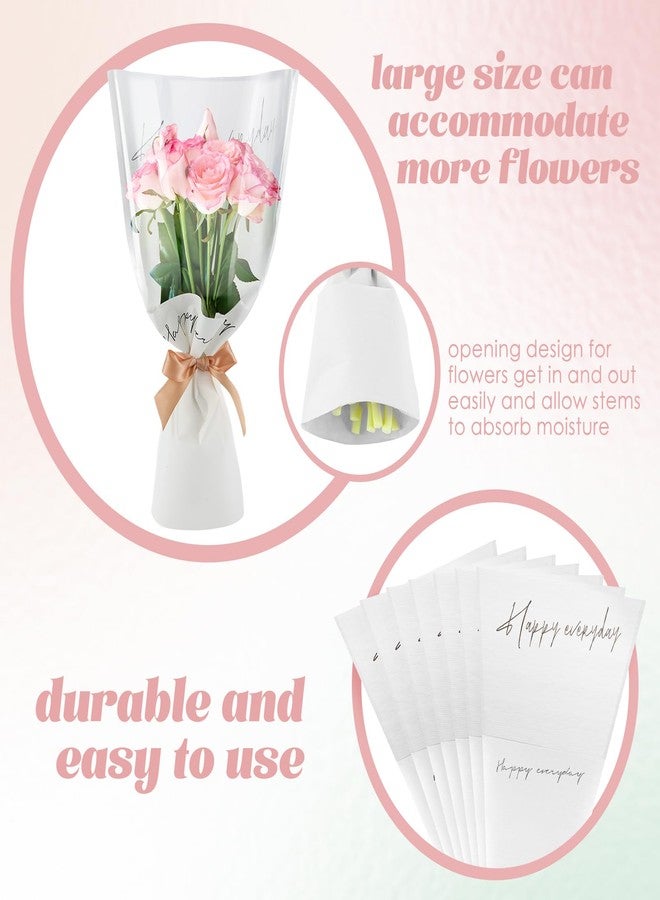Harloon 100 Pcs Flower Wrapping Bags 11 x 5.1 x 17.3in Kraft Paper Flower Sleeves for Bouquet Clear Flower Wrapping Paper Multiple Flower Packaging Bag for Mother's Day Anniversary Wedding (White) - Image 3