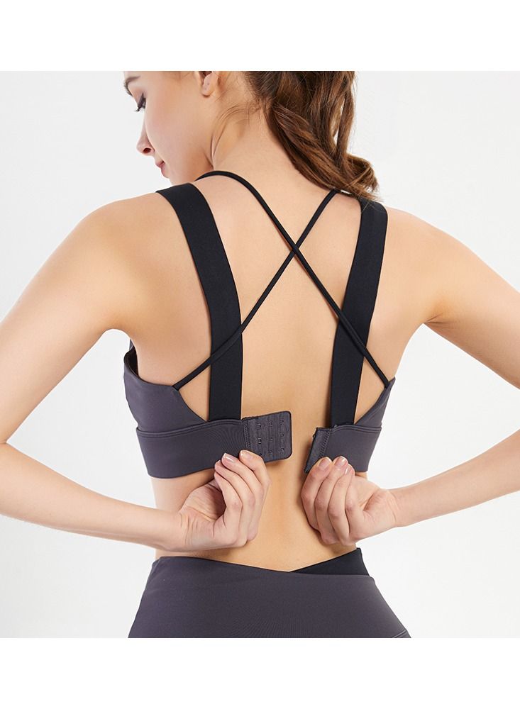 Loquat Women Quick Dry Breathable Yoga Bra Grey - Image 2