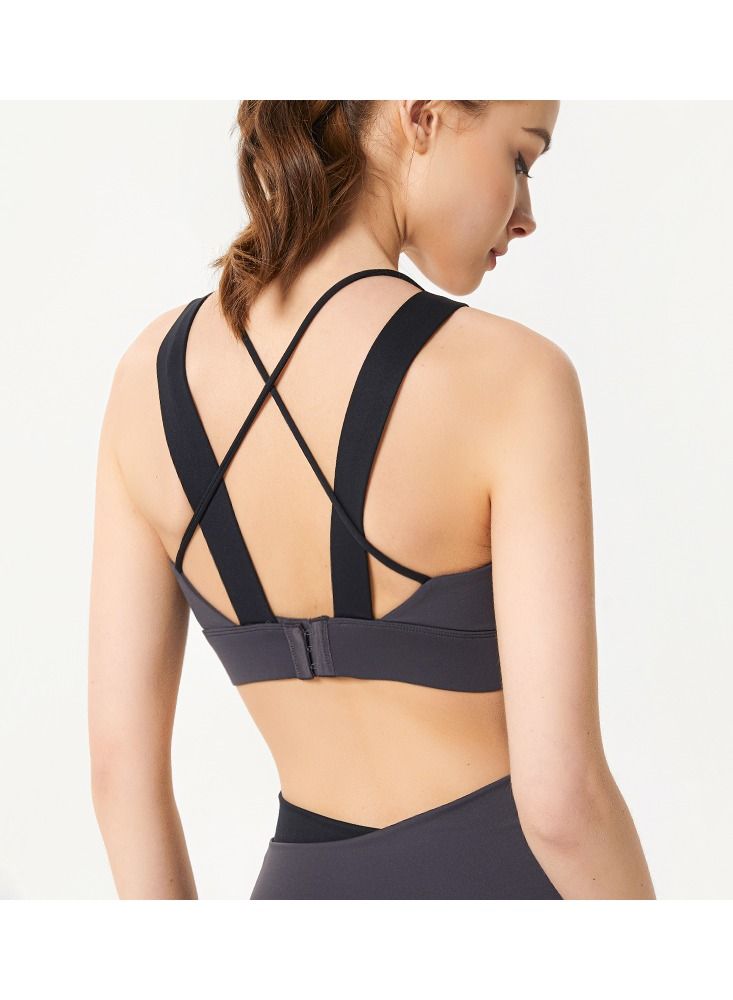 Loquat Women Quick Dry Breathable Yoga Bra Grey - Image 1