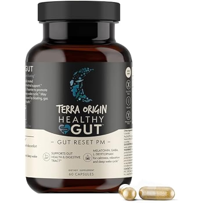 TERRA ORIGIN Healthy Gut Reset PM | 60 Veggie Capsules | Natural Sleep Aid Supplement for Sleep & Wake Cycles | GABA, L-Theanine, Melatonin, L-Glutamine, Licorice Root, Slippery Elm Root - Image 1