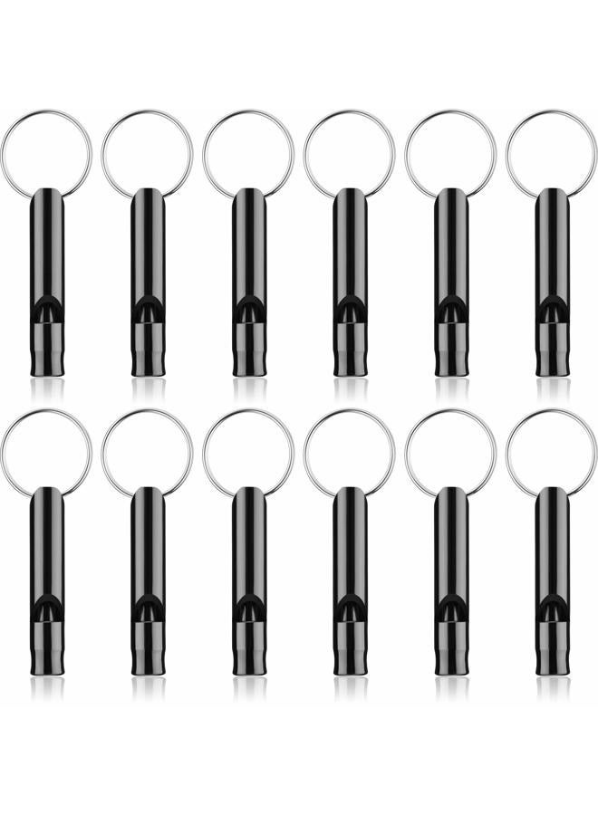 Weewooday 12 Pieces Emergency Whistle with Keychain Aluminum Whistle Hiking Camping Survival Aluminum Whistle Loud Sound Emergency Whistles for Camping Hiking Hunting Outdoors Sports (Black) - Image 1