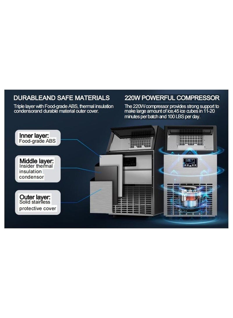 Cool Baby Ice Maker Commercial Machine Self Clean Make 55 kg Ice in 24 Hours 15KG Storage Bin Freestanding for Restaurant Home Food Truck Use - Image 3